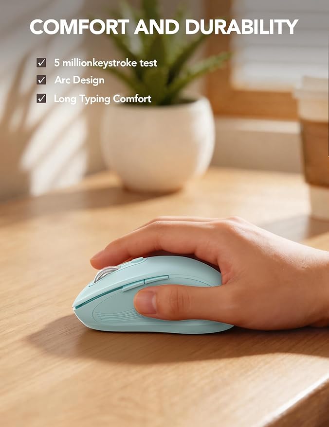 Trueque Wireless Mouse for Laptop, 2.4GHz Ergonomic Computer Mouse with Back & Forward Buttons, 3 Adjustable DPI Levels, 6 Buttons, Optical USB Cordless Mice for Windows PC, M01 (Light Blue)