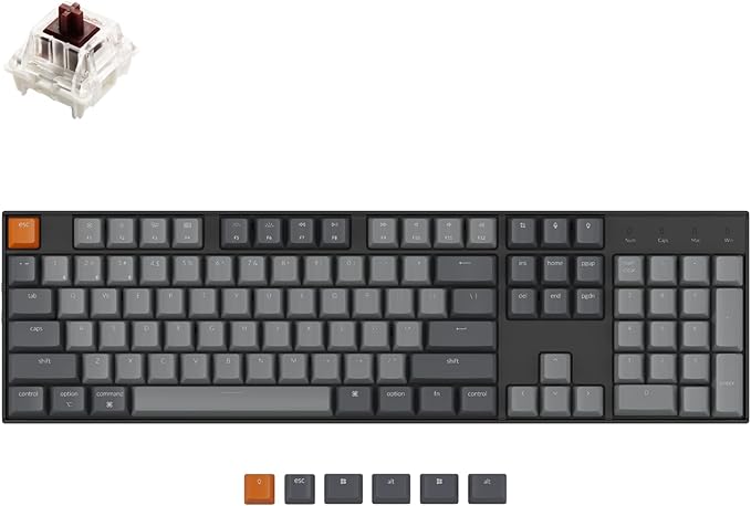 Keychron K10 Full Size Layout Bluetooth Wireless/USB Wired Mechanical Gaming Keyboard for Mac with Keychron Super Brown Switch/Multitasking/RGB Backlight 104 Keys Computer Keyboard for Windows Laptop