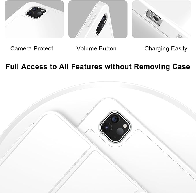 ZryXal iPad Pro 11 Inch Case (M5) 2025/ (M4) 2024 (Model: A2836/A2837/A3006), Trifold Stand Smart Cover with Pencil Holder and Soft TPU Back, Auto Wake/Sleep (White)