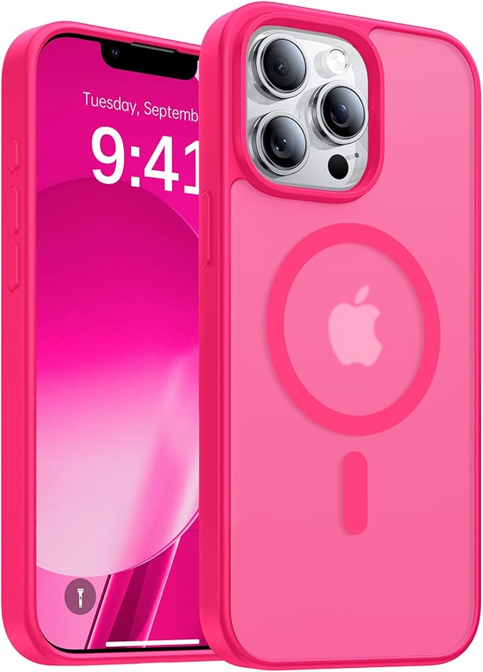 Magnetic for iPhone 13 Pro Max Case, [Compatible with MagSafe][Military-Grade Drop Protection][Anti-Yellowing] Shockproof Translucent Matte Cover for iPhone 13 Pro Max Phone Case,Hot Pink