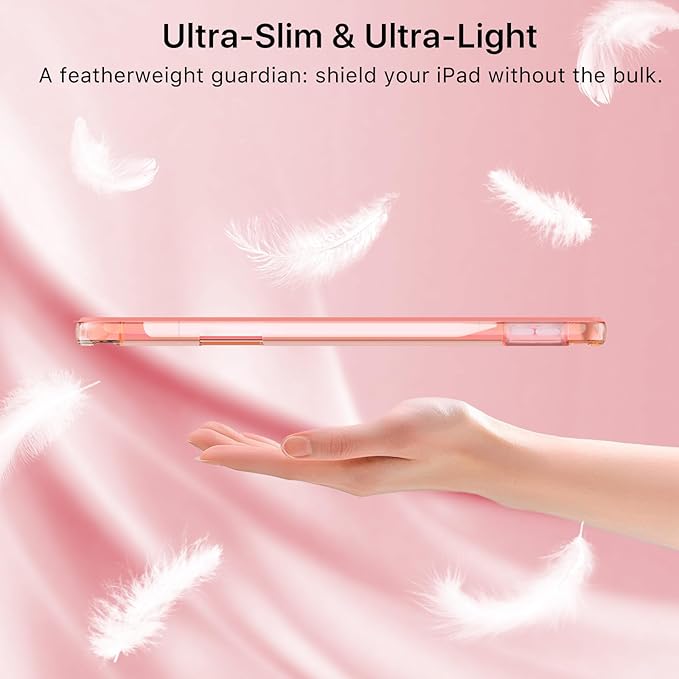 MoKo for iPad Air 11 inch Case (M4/M3/M2) 2026/2025/2024, iPad Air 5th/4th Gen 10.9 inch Case 2022/2020 with Pencil Holder, Slim Light Trifold Cover with Hard PC Translucent Back Shell, Conch Shell