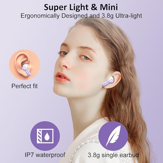 Wireless Earbud, Bluetooth Headphones 5.3 NEW 40H Ear Buds Bass Stereo Earphones Noise Cancelling Earbud with 4 ENC Mic in-Ear Bluetooth Earbud USB-C LED Display IP7 Waterproof Sport for Android iOS