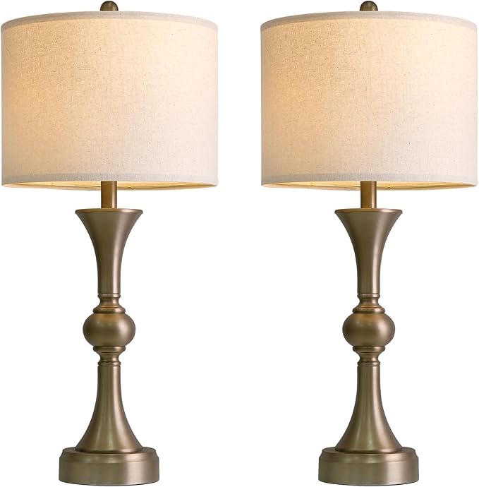 Oneach 28" Modern Table Lamps Set of 2 for Living Room, Warm Gold Bedside Lamps with USB Ports, Nightstand Lamps Set for Bedroom Farmhouse Lamp End Table Lamps (Bulbs not Included)