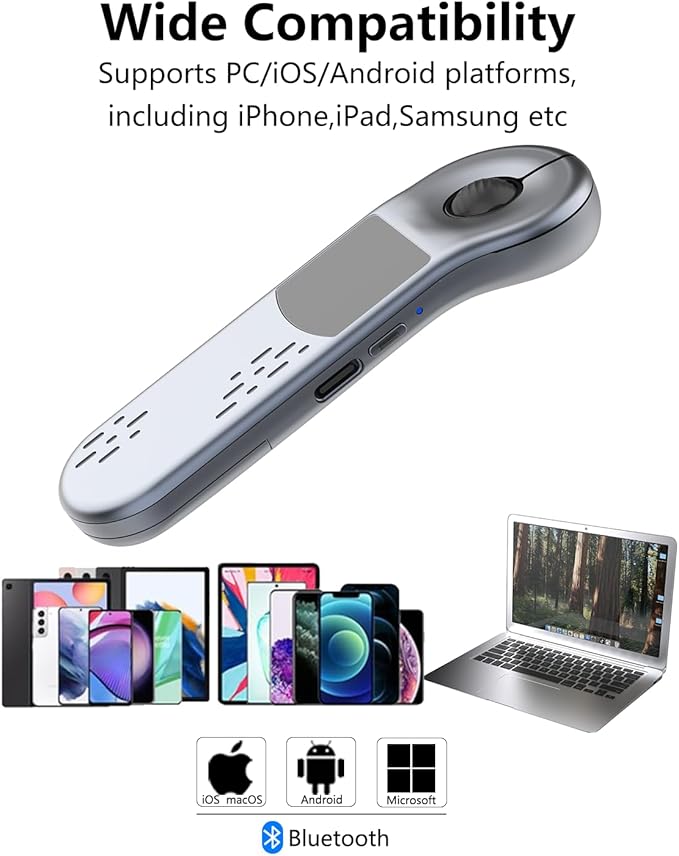 Air Mouse Rechargeable Wireless Presenter with Touchpad for PC/Laptop/iOS/Android, Bluetooth Remote Control for PowerPoint/Keynote/TikTok/Camera/Kindle App (Silver)