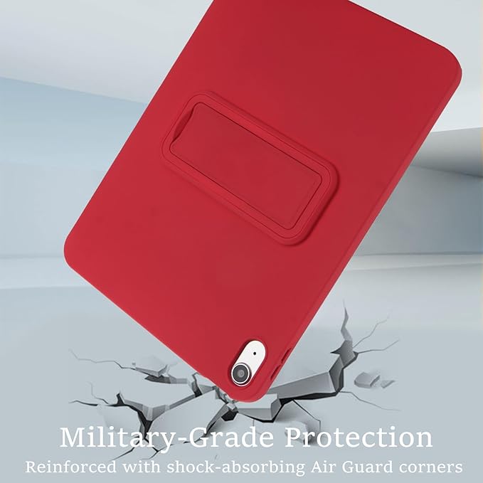 Shockproof Case for iPad 10th/11th Gen, TPU & Hard PC Back Cover with Kickstand Feature Screen & Camera Defense Cleaning Cloth + Stylus Included for iPad 11th 10th Gen, Red