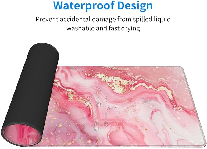 Pink Gold Marble Mouse Pad XL Large Mousepad Non Slip Rubber Base Desk Mat for Laptop Computer Gaming 31.5" X 12"