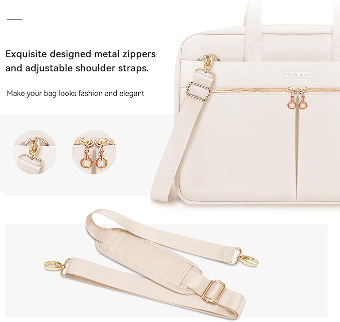 Ferkurn Laptop Bag Case Women Men Computer Bag Compatible with MacBook/HP/LG/Dell, Shoulder Strap Slim Carrying Messenger Briefcase, Beige, 17-17.3 Inch