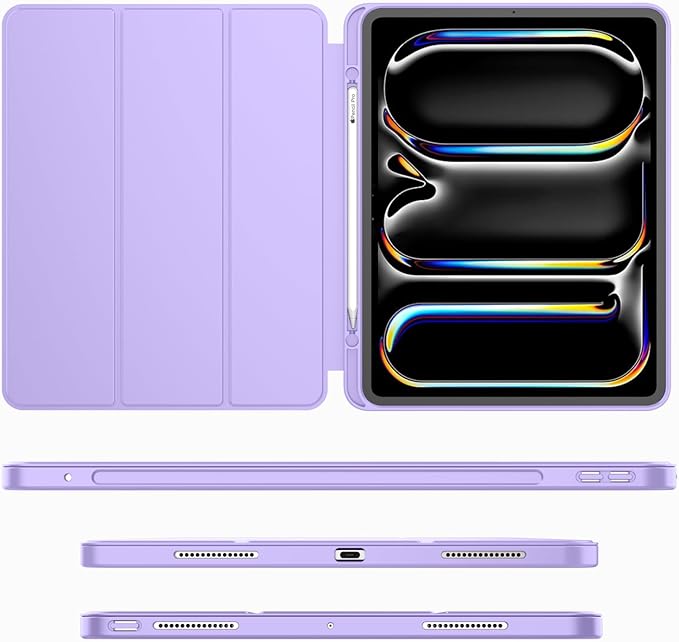 iMieet Case for iPad Pro 11 Inch (M5) 2025 /(M4) 2024 5th Gen, Trifold Stand Smart Cover with Pencil Holder and Soft TPU Back, Auto Wake/Sleep (Clove Purple)