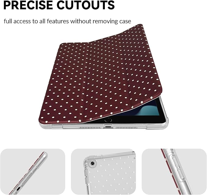 Lovmooful Compatible for iPad 5/6 (9.7-Inch,2018/2017 Model,6th/5th Generation) Case with Pencil Holder Cute Polka Dot with Aesthetic Design Soft TPU Trifold Stand Protective-Wine Red