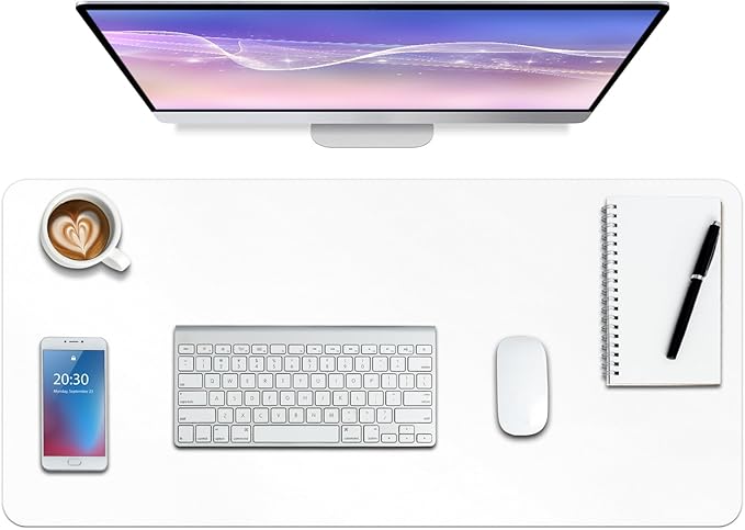 Boutilon Leather Desk Pad Protector,Non-Slip Mouse Pad,Laptop Desk Pad,Office Mouse Mat,Waterproof Leather Desk Blotter,Desk Writing Pad for Office and Home (XL-White,35.4"x 15.7")