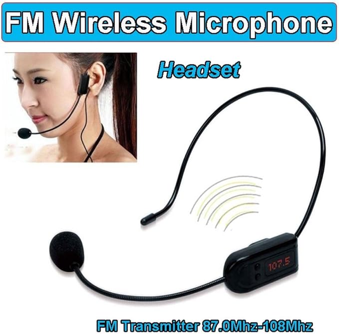 Wireless FM Condenser Microphone Headset, Hands-Free with Rechargeable Battery, Megaphone Mic for Voice Amplifier, Church, Tour Guide Salesman Teachers Conference Road Trips and Karaoke