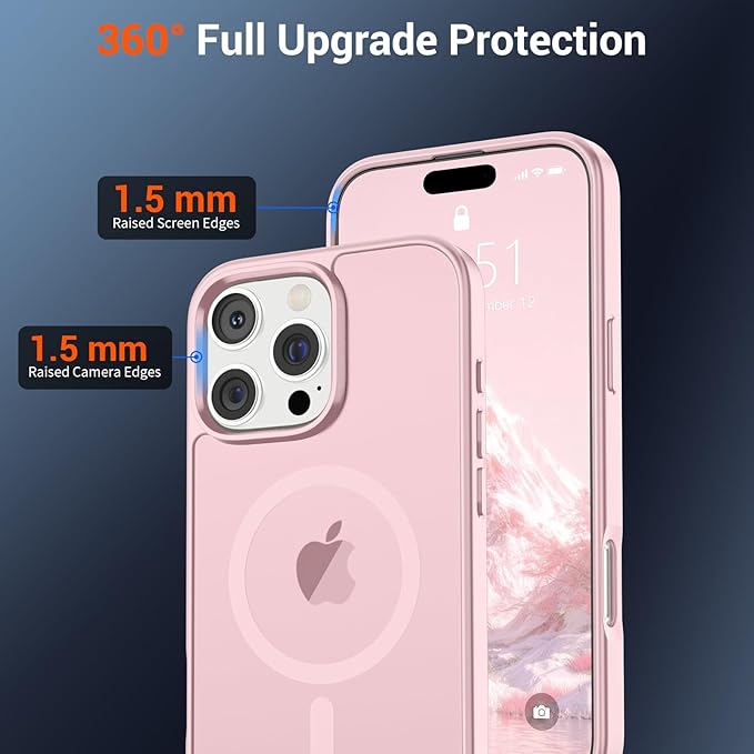 SUPFINE Magnetic for iPhone 16 Pro Max Case (Compatible with MagSafe) (Military Grade Drop Protection) Translucent Matte Shockproof Phone Cover,Light Pink