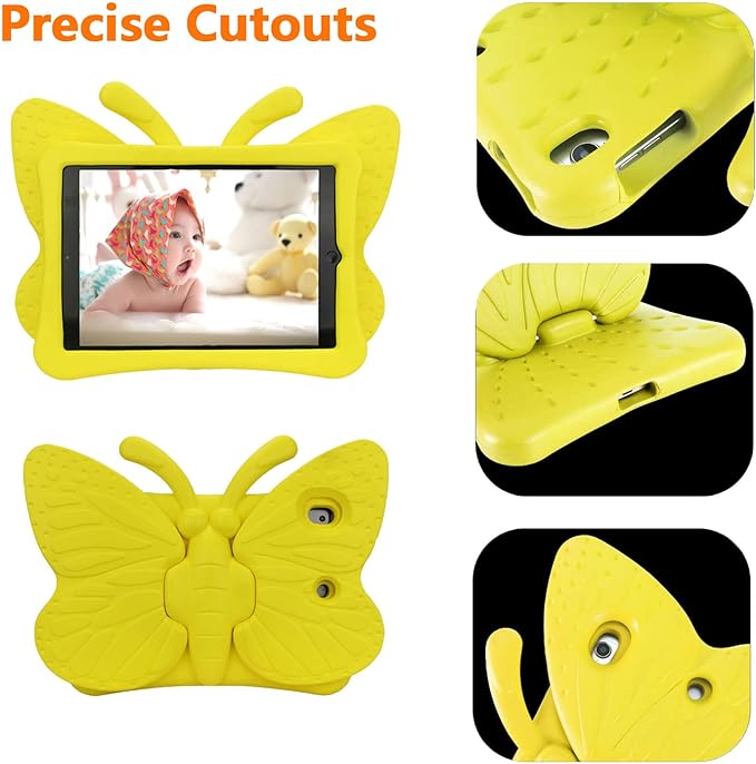 iPad 9th 8th 7th Generation Case Kids Girls Boys , Cute Butterfly Shockproof EVA Foam Super Protection Stand Cover for iPad 2021 2020 2019 10.2" and iPad Air 3 Pro 10.5" - Yellow