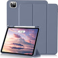 Case for iPad Pro 12.9 Inch Case 6th/5th/4th/3rd Generation with Pencil Holder, Smart Stand Cover with Soft TPU Back for iPad 12.9 Pro Case (2022/2021/2020/2018), Auto Sleep/Wake, Purple Gray