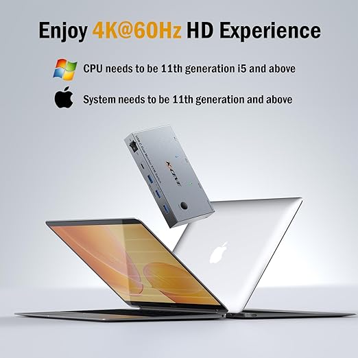 4K60Hz Dual Laptop USB C KVM Switch Dual Monitor, Share 4 USB 3.0 Devices & PD 80W Charging, Plug and Play with Wired Remote and 2 USB-C 3.1 Cables