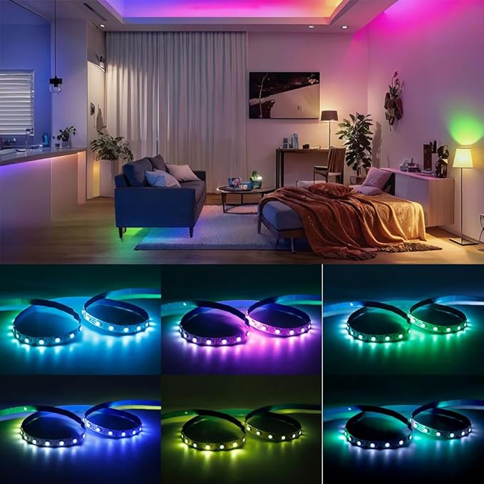 WS2812B IC RGB 5050SMD ECO Individual Addressable LED Strip Light, 16.4FT 300LED 60LED/m Flexible Full Color IP30 DC5V White PCB for DIY Project (No Power Adapter or Controller)