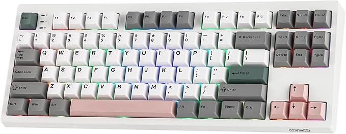 EPOMAKER TH87 Wireless Mechanical Keyboard with 10000mAh Battery, BT/2.4GHz/Wired, Hot Swappable Custom, PBT Keycap, RGB Backlit, Gasket, TKL Gaming Keyboard for PC/Mac (Creamy Jade Switch)