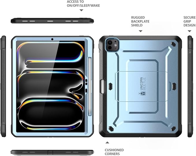 SUPCASE for iPad Pro 13 Inch Case M5/M4 (2025/2024) with Pencil Holder (Unicorn Beetle Pro), [Built-in Screen Protector & Stand] Full-Body Rugged Cover for iPad Pro 13 '' M5/M4, Arctic