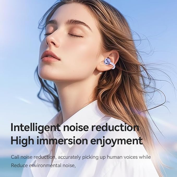 Wireless Earbuds Open Ear Clip On Headphones with LED Digital Display Charging Case Touch Control Bluetooth 5.4 Air Conduction Sport Earphones for Running Fitness, Medium Purple