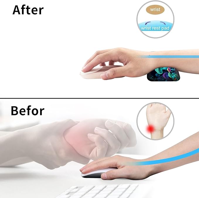 Wrist Elbow Support Arm Rest Desk Mouse Pad Set,Large Mouse Pad + 2 Elbow Rest Pad + Coaster,(31.5×11.8 in) Ergonomic Memory Foam for Office,Gaming,Computer,Laptop-Colorful Mushrooms