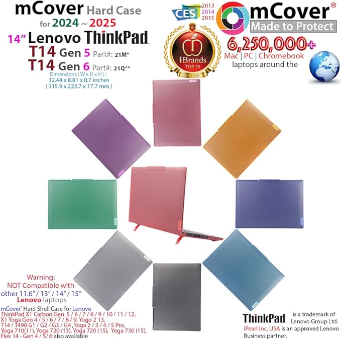 mCover Hard Case ONLY Compatible for 2024-2025 14" Lenovo ThinkPad T14 Gen 5 / Gen 6 Windows Notebook PC (with 180° Hinge, NOT Fitting Any Other Lenovo Models)- Red