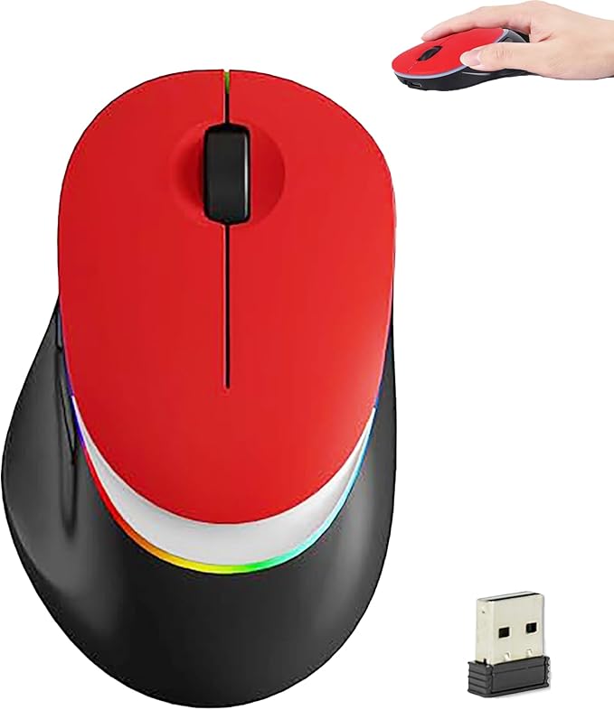 Wireless Bluetooth Mouse, Ergonomic Dual-Mode Rechargeable Silent Portable Mouse with RGB Gradient Breathing Light, for PC Laptop Tablet Computer, Office School Home Adult Student Kids Gift(Red)