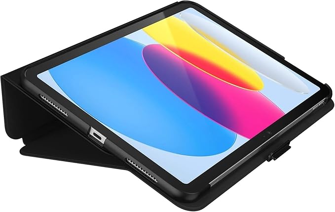 Speck Case for iPad Pro 10th Generation 10.9 Inch - Drop & Camera Protection, Slim Multi Range Stand, Apple Pencil Holder - Black/Black/White