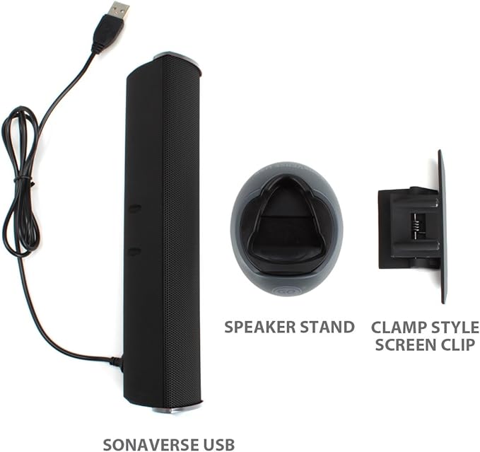 GOgroove SonaVERSE USB Speakers for Laptop Computer - USB Powered Mini Sound Bar with Clip-On Portable External Speaker Design for Monitor, One Cable for Digital Audio Input and Power (Black)