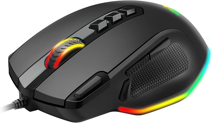 Redragon Wired Gaming Mouse, RGB Backlit Ergonomic Gamer Mouse Up to 8000 DPI, 11 Programmable Buttons & 7 Backlit Modes, Extra Sniper Button, Mouse Gamer for Windows PC Gamers, M614