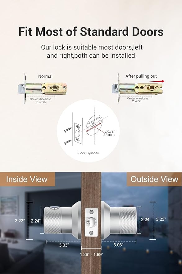 Buoan Big Fingerprint Smart Door Knob, Keyless Entry Door Lock with Handle, with Keyboard, Bluetooth, App, Easy to Install, Suitable for Hotels, Bedrooms, Study, Offices