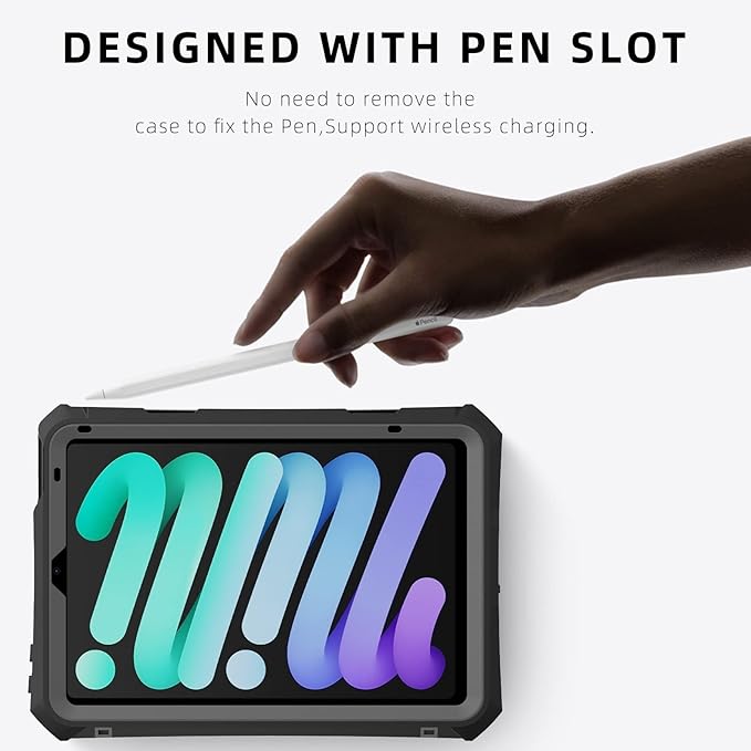 Waterproof Case Compatible with iPad mini 7&6 6th Generation 8.3 Inch, Full Body Heavy Duty Protection with Built-in Screen Protector, Pencil Holder, Strap, Shockproof Tablet Case