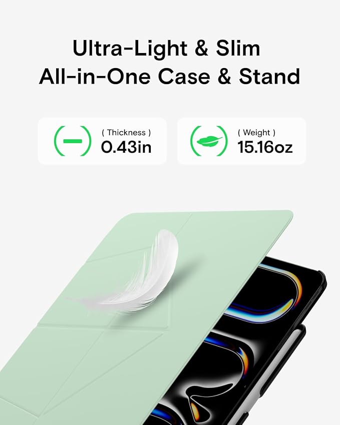 MOFT Folio Case for iPad Air 13-inch M3/M2 (2025/2024) - Silm Stand Protective Case with Detachable Pencil Holder, Multi-Angle Viewing, MOVAS Leather Cover, Auto Sleep/Wake, Pepper Mint