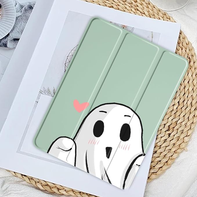JOYLAND Cute Funny Ghost Pattern Case for iPad mini 7th(A17 Pro) 2024 / Mini 6th Generation 8.3" 2021,Clear Transparent Acrylic Hard Back Case with Pencil Holder Trifold Stand Tablet Cover