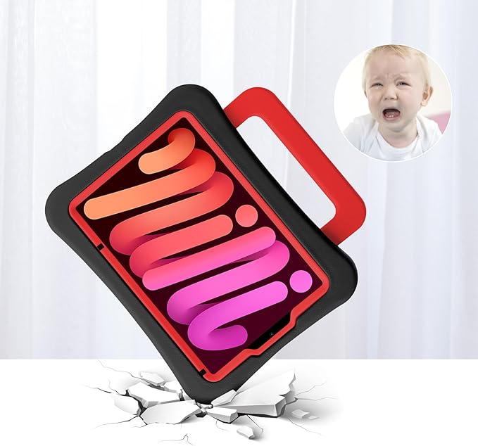 Kids Case for iPad mini 7 (A17 Pro) 2024 /iPad Mini6 2021, Light Weight Heavy Duty/Shockproof/Drop Proof with Handle/Kickstand, Child Friendly Cover for iPad mini 7th/6th Gen 8.3inch (red)