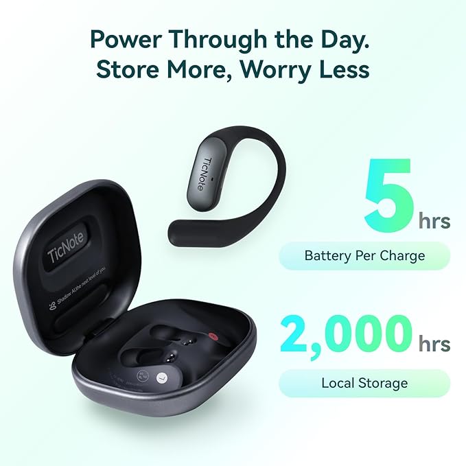 Mobvoi TicNote Pods Wearable AI Voice Recorder with 4G, No Phone Needed, Voice Activated, AI Transcription & Translation,Auto Transcription & Meeting Notes,120+ Languages, 5-Hour Battery,Blue