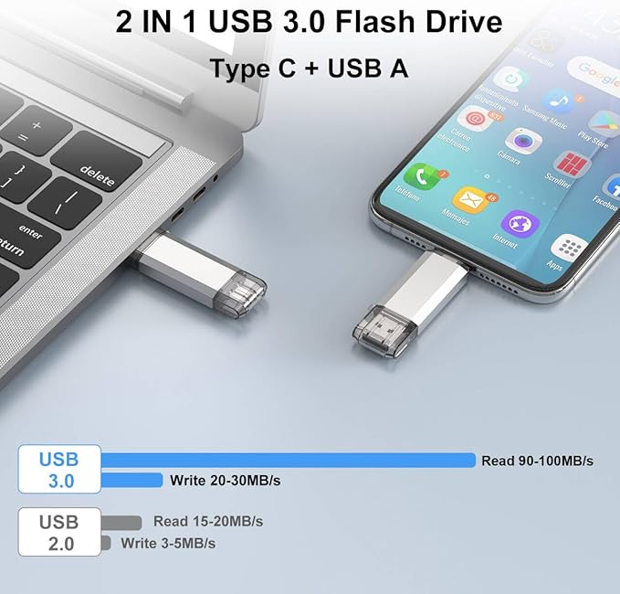 RAOYI 64GB USB 3.0 Type C Dual OTG Flash Drive USB C Thumb Drive Memory Stick with Keychain Hole Suitable for USB-C Smartphones, MacBook, Computers and Tablets (Silver)