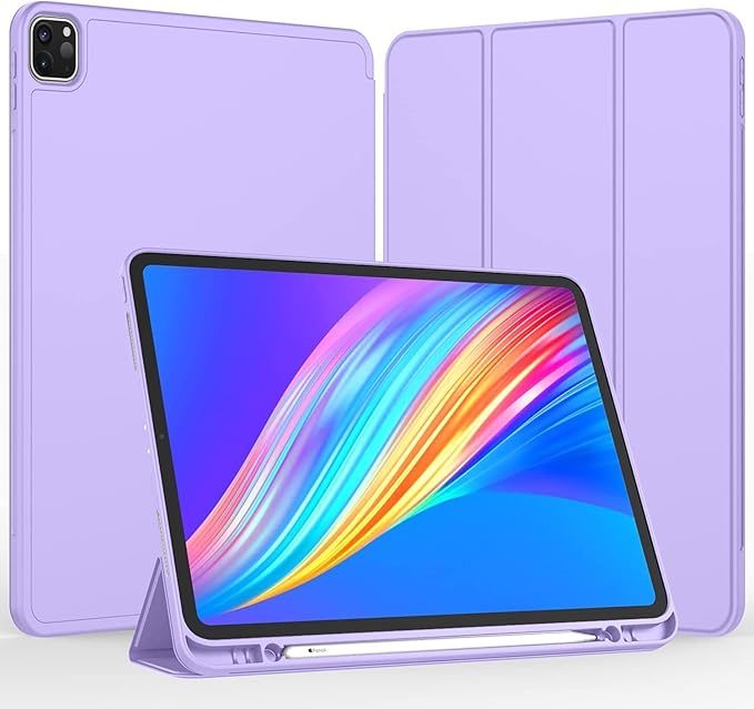 iMieet Case for iPad Pro 11 Inch (M5) 2025 /(M4) 2024 5th Gen, Trifold Stand Smart Cover with Pencil Holder and Soft TPU Back, Auto Wake/Sleep (Clove Purple)