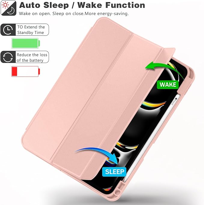 ZryXal iPad Pro 11 Inch Case (M5) 2025/ (M4) 2024 (Model: A2836/A2837/A3006), Trifold Stand Smart Cover with Pencil Holder and Soft TPU Back, Auto Wake/Sleep (Rose Gold)