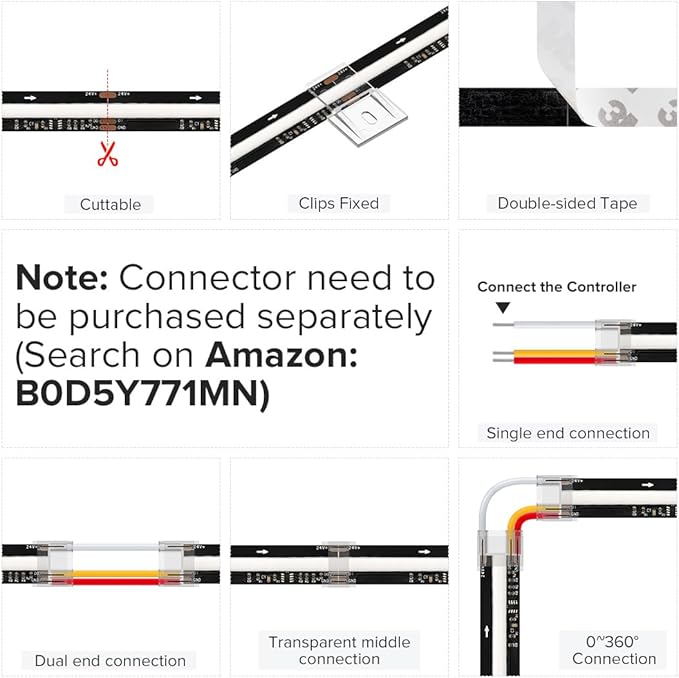 BTF-LIGHTING WS2811 Smart IC RGB FCOB COB LED Strip, UL Listed 720LEDs/m High Density Color Chasing Uniform Light, DC12V 32.8FT 12mm Width Black PCB for Home Party DIY Decor(No Adapter or Controller)