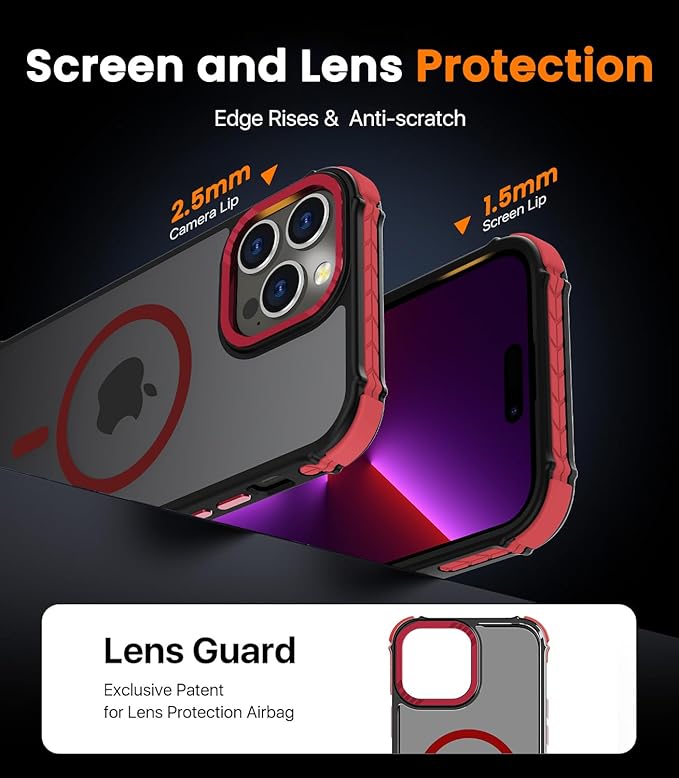 DEERLAMN Strong Magnetic Case for iPhone 14 Pro Max 6.7-Inch,[Compatible with Magsafe][Military Grade Drop Protection] Translucent Matte Shockproof Protective Phone Cover-Frosted Red