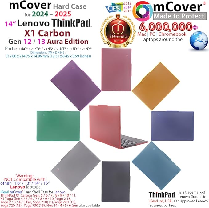 mCover Hard Case ONLY Compatible for 2024-2025 14" Lenovo ThinkPad X1 Carbon Gen 12 Windows Notebook PC (with 180-degree Hinge, NOT Fitting Any Other Lenovo Models) - Red
