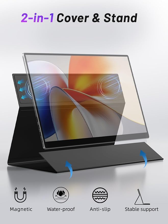 Portable Monitor Touchscreen 15.6 Inch, FHD 1080P IPS 10-Point Touch Screen Monitor, HDMI USB C Second External Monitor for Laptop PC Game Consoles, Built-in Speaker with Protective Case