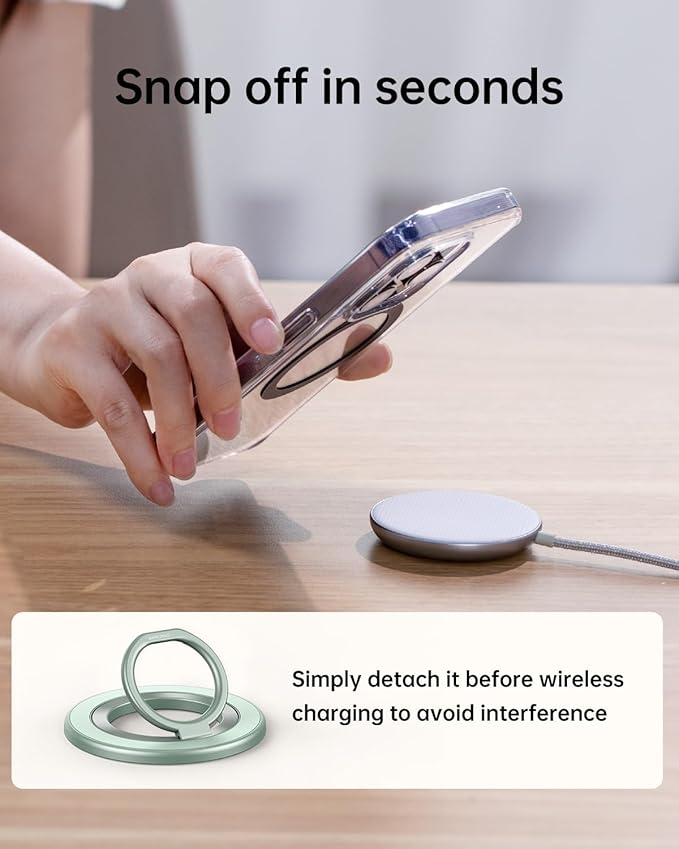 SYNCWIRE Magnetic Phone Ring Holder for MagSafe, 360° Rotation Cell Phone Grip Stand Finger Ring Kickstand Two-Sided Magnet Compatible with iPhone 17 Pro Max 16 15 14 13 12 MagSafe Accessories