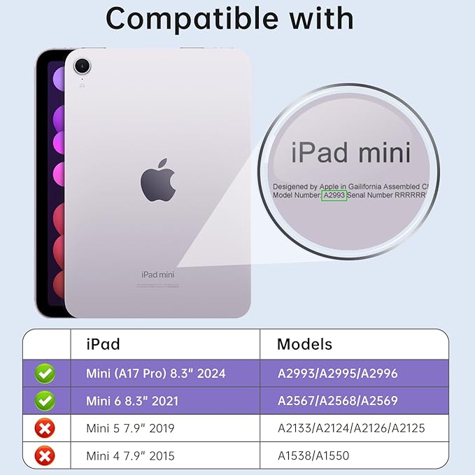 MoKo for iPad mini 7 A17 Pro Case 2024, iPad mini 6th Generation Case 8.3 Inch 2021 with Pencil Holder, Slim Light Trifold Smart Protective Cover with Hard PC Translucent Back Shell, Lavender Purple