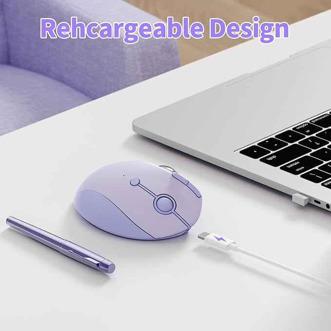 seenda Wireless Trackball Mouse, Ergonomic Bluetooth Rollerball Mouse Rechargeable, 3 Device Connection Optical Mice Adjustable DPI Thumb Control Mice Compatible for PC/Laptop/Windows - Light Purple
