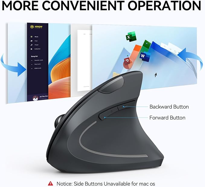 TECKNET Ergonomic Mouse, Wireless Bluetooth Vertical Mouse, 4800 DPI Optical Tracking, 6 Adjustable DPI, Quiet Clicks, 2.4GHz with USB A Receiver, 12 Months Battery, 6 Buttons, Wide Compatibility