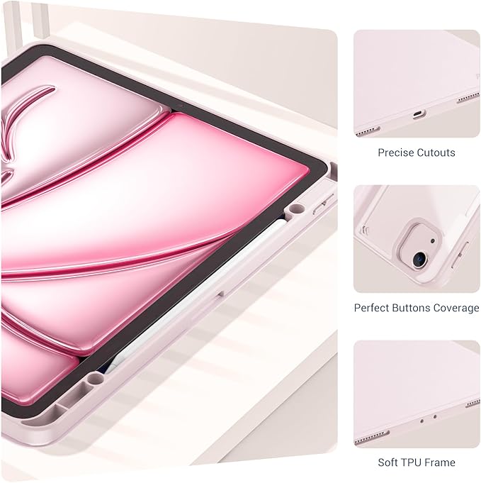ProCase for iPad Air 13 Inch Case (2026/2025/2024) M4/M3/M2 & iPad Pro 12.9 inch 6th/5th/4th/3rd 2022/2021/2020/2018; Protective Folio Shockproof Case with Pencil Holder -Pink