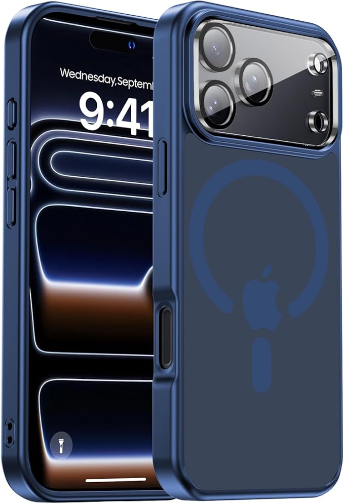 Strong Magnetic for iPhone 17 Pro Case with Camera Lens Protector[ Military-Grade Protection] Compatible with MagSafe Shockproof Slim Thin Cover case for iPhone 17 Pro 6.3 inch, Deep Blue
