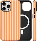 Magnetic for iPhone 14 Pro Max Case Cute Stripes Phone Case, Shockproof Slim TPU and Hard PC Protective Phone Cover Compatible with MagSafe Designed for Women Girls, Orange