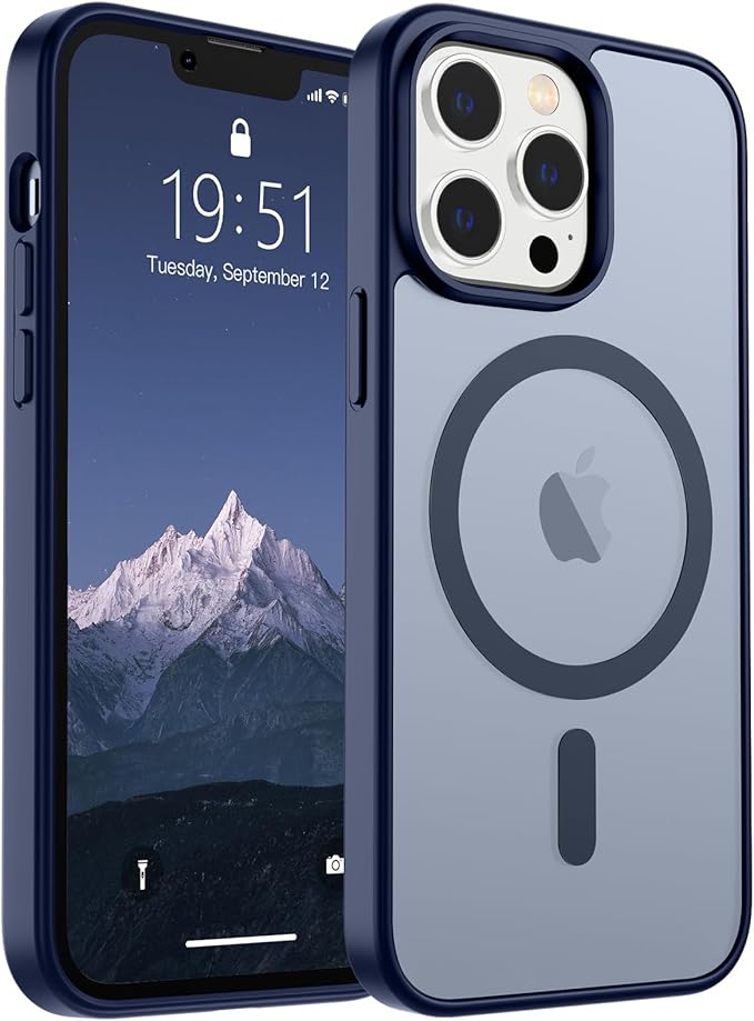 SUPFINE Magnetic for iPhone 12 Pro Max Case (Compatible with MagSafe) (Military Grade Drop Protection) Translucent Matte Shockproof with Anti-Fingerprint Phone Case,Navy Blue